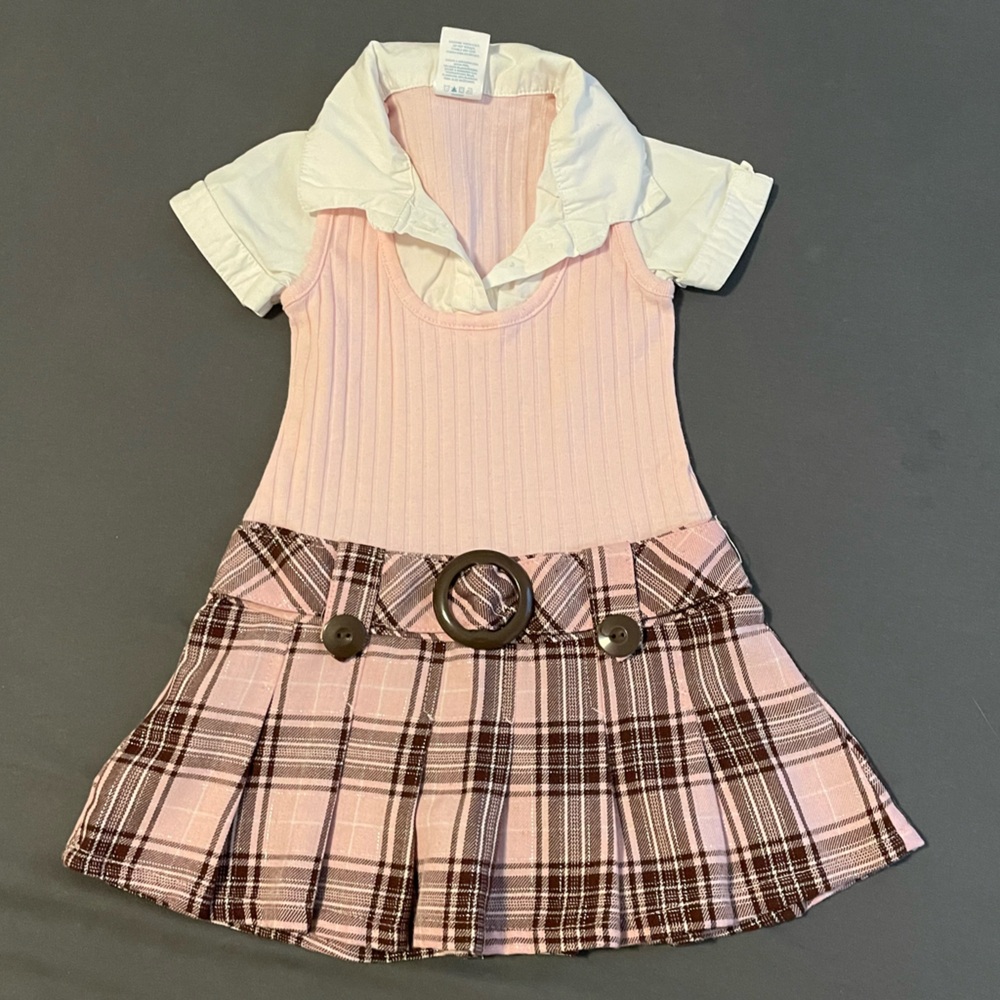 Y2K Baby Doll One Piece Pink Dress Collar Button Britney Spears Infant Girl 24M